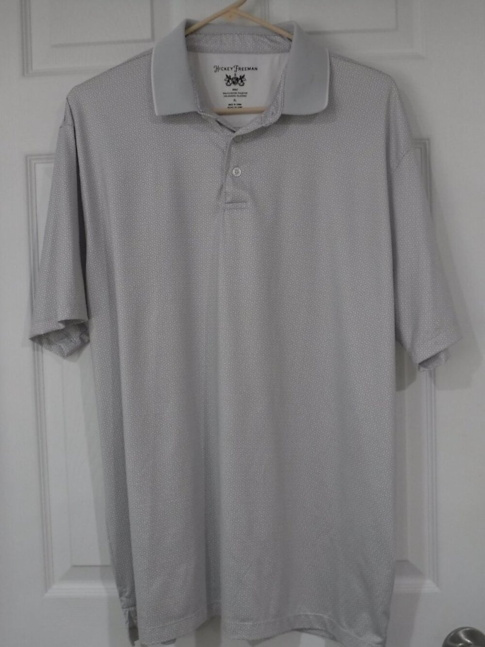 Hickey Freeman Polo Men's XL Gray Geometric Golf Short Sleeve Wicking Stretch